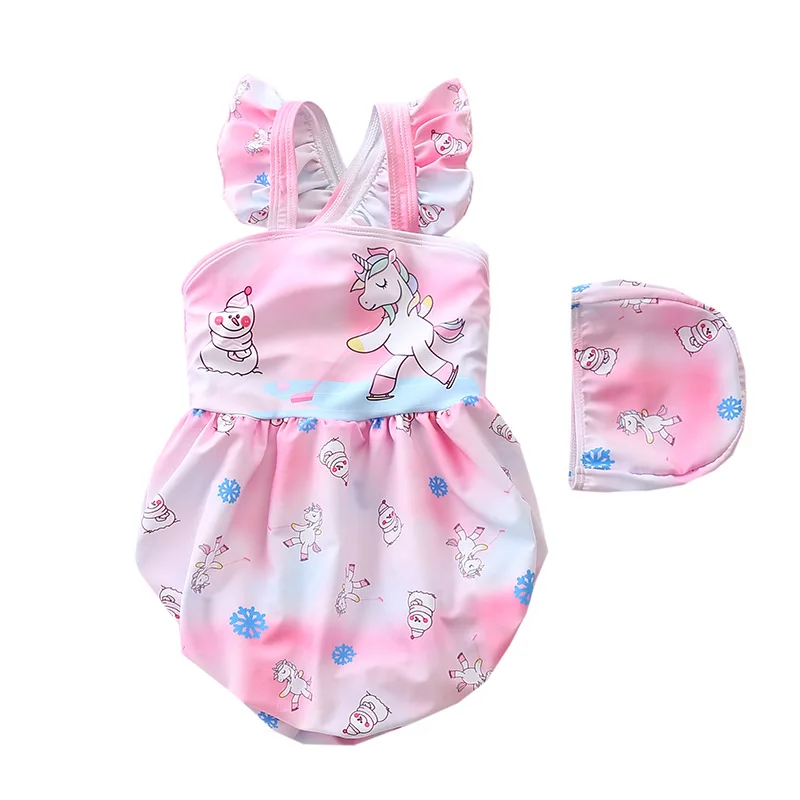 

HappyFlute New Children's Female One-piece Little Mermaid Unicorn Bloomers Girls Swimsuit