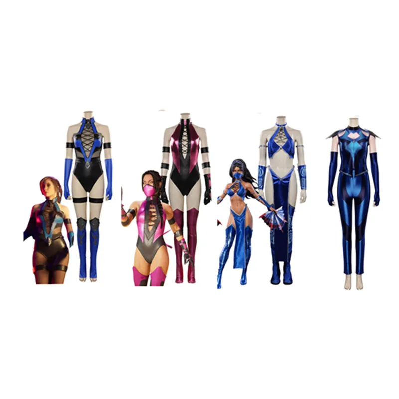 Mortal Cos Kombat Mileena KATANA Kitana Cosplay Costume Women Ladies Sexy Jumpsuit Outfits Halloween Carnival Role Play Suit