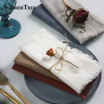 12PCS Tovaglioli 41x41cm Panno di cotone Garza Retro Burr Rustico Asciugamano da cucina Sala da pranzo Tovagliolo di lino per feste di nozze Decorazioni per la tavola 1