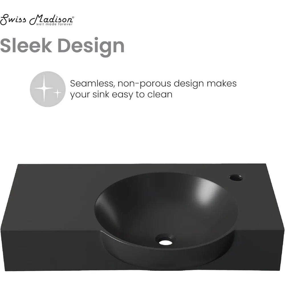 Chateau 30" Right Side Faucet Wall-Mount Bathroom Sink in Matte Black 3