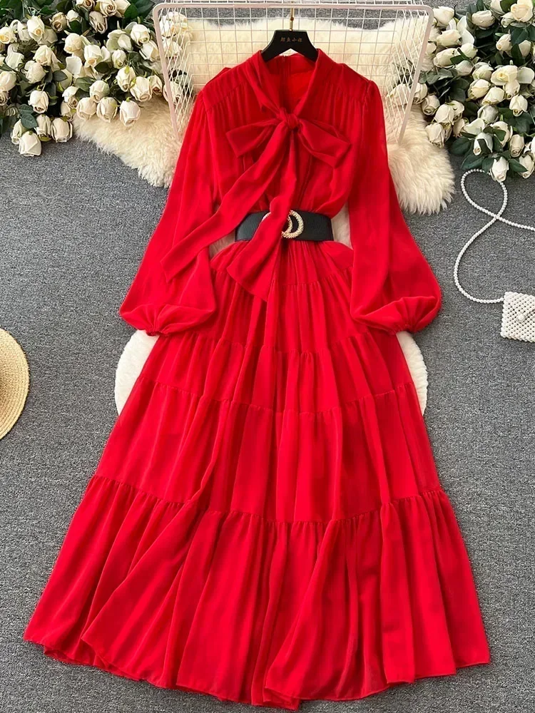New Women's Spring Autumn Dress French Retro Bow Tie with Lantern Long Sleeve Chiffon Dress D4346 D4346 - AliExpress 200000345 New Women's Spring Autumn Dress French Retro Bow Tie with Lantern Long Sleeve Chiffon Dress D4346 D4346 - AliExpress 200000345