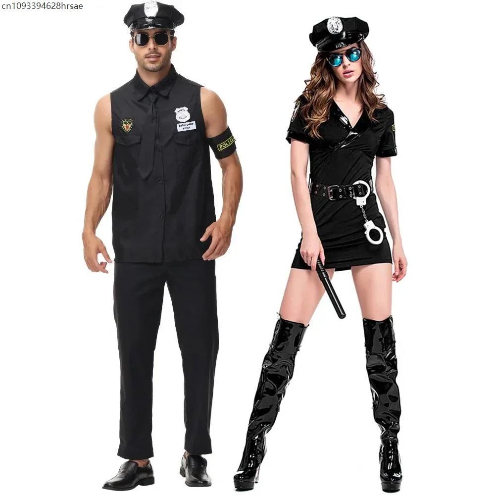Adult Police Officer Policeman Costumes Cosplay for Police Men Women Couples Halloween Masquerade Police Fancy Dress