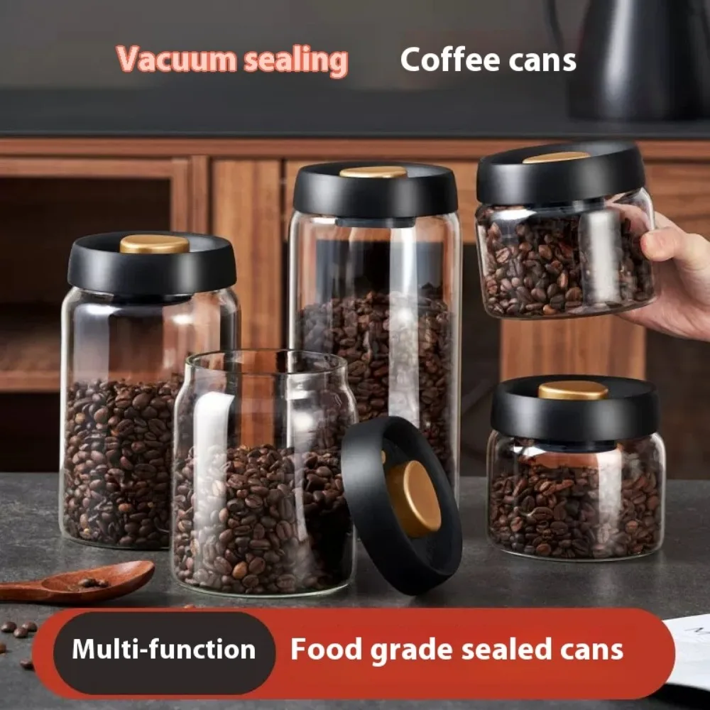 Coffee Beans Vacuum Sealed Jug Household Food Grains Keep Fresh Storage Jar Moisture-proof Transparent Glass Food Storage Jars