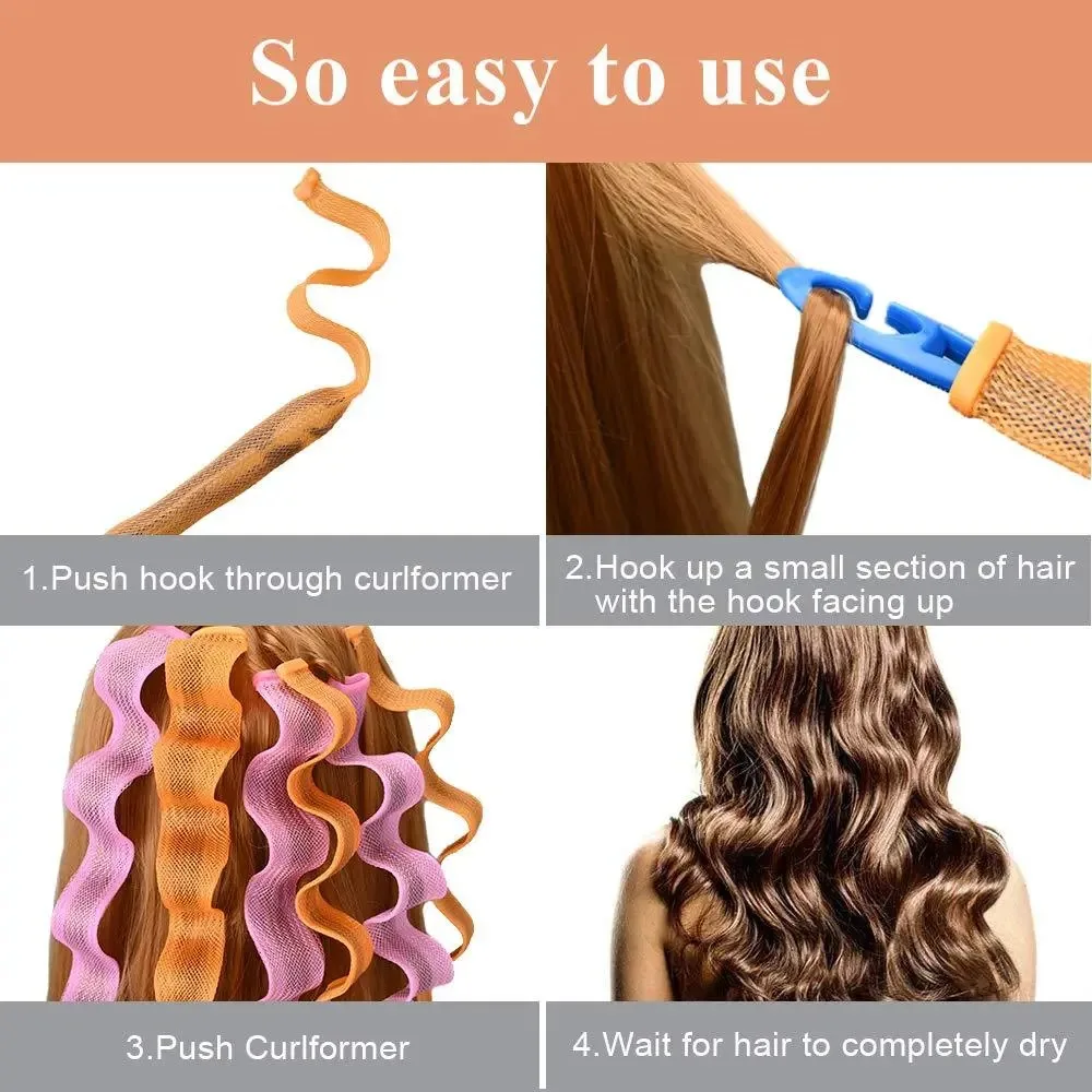 Heatless Hair Curler No Heat Hair Rollers Soft Curls Curling Rod Roller Sticks Perm Rods Wave Formers Styling Tools 12pcs