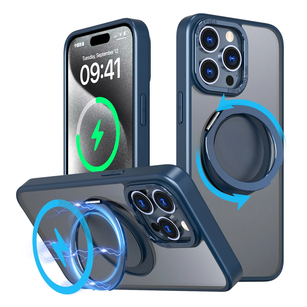 Keysion stoß feste matte Hülle für Magsafe für iPhone 15 Pro Max 14 13 12 11 360 ° rotierende magnetische Ring transparente Telefon abdeckung – Detail 10