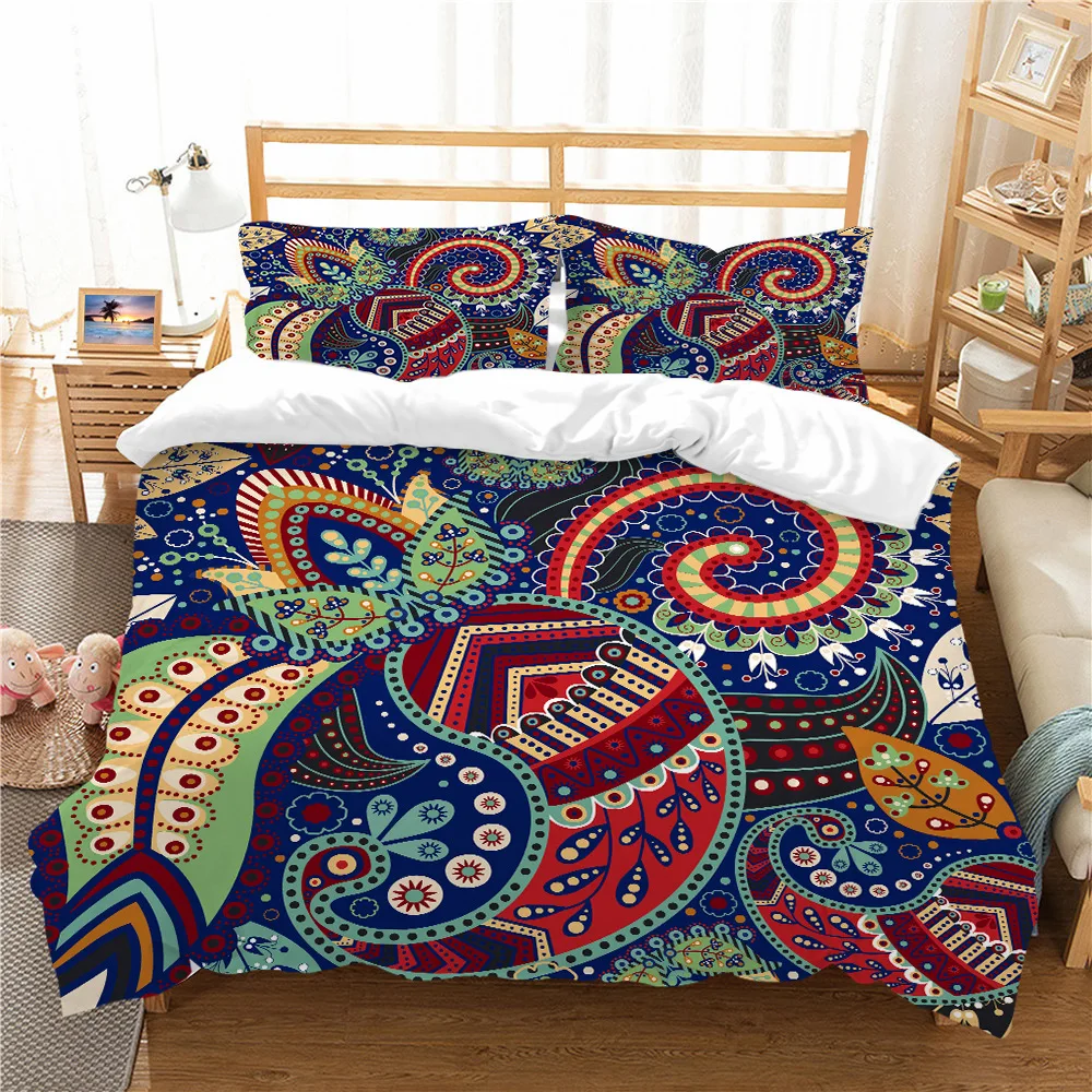 

Bohemian Floral Duvet Cover Boho Mandala Cashew Flowers Exotic Tribe Style Polyester Quilt for Women Bedroom Decorations