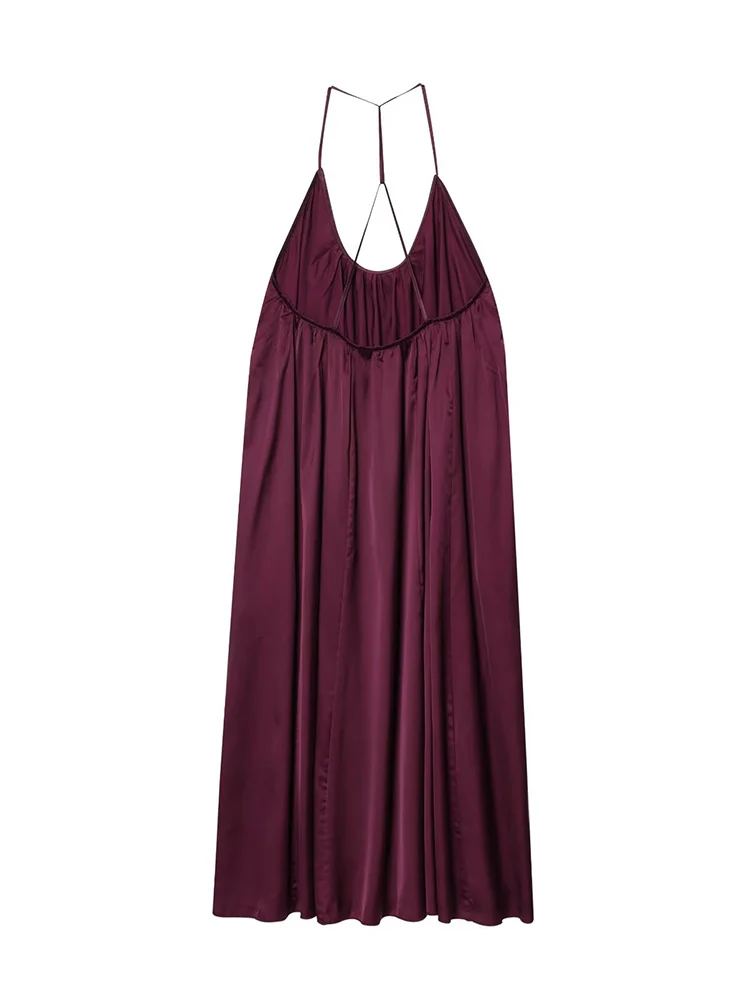 TFMLN Backless Sling Maxi Dress For Women Casual Loose  V-neck High Street Open Back Dress 2025 Summer Lady Vacation Robes