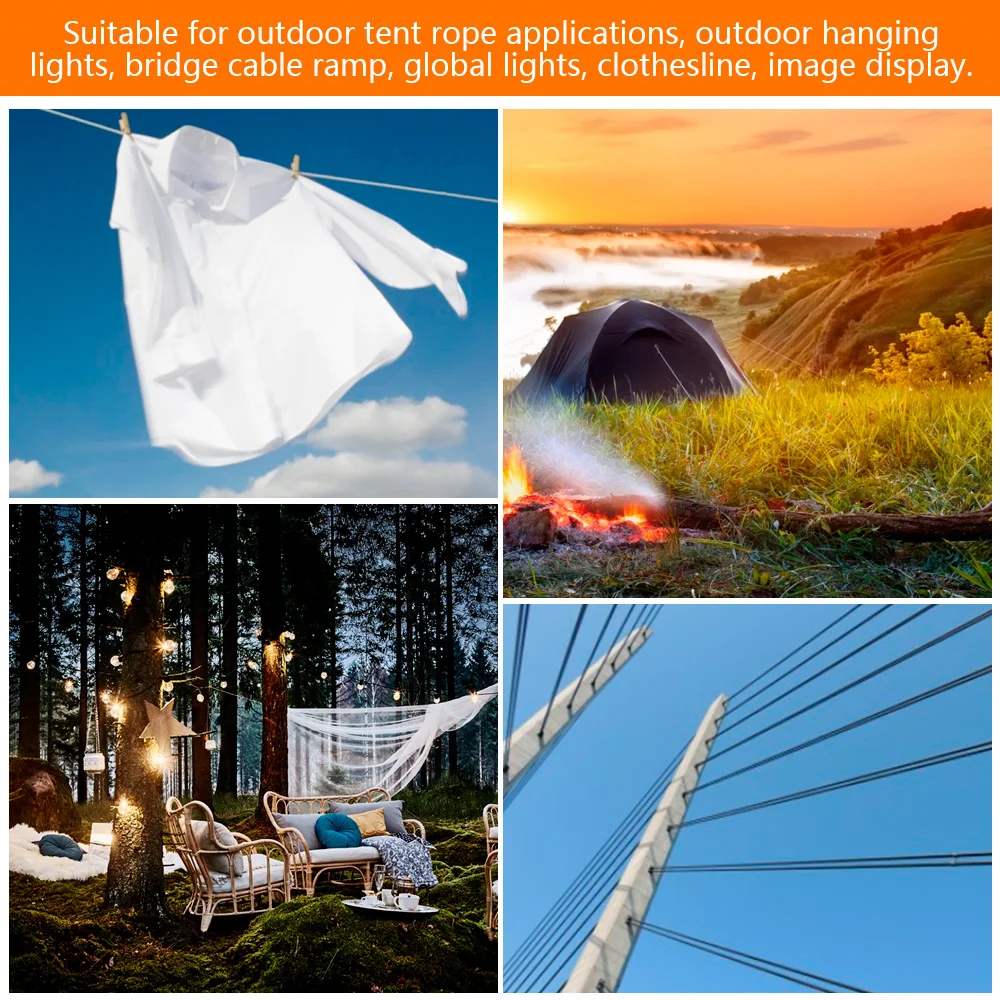 Stainless steel cable rope kits 15M/30M PVC coated rust-proof for garden wire fence tent roll