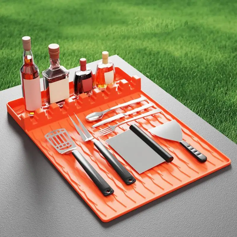 Silicone Griddle Tools Mat Heat-Resistant Griddle Tools Mat With Drip Pad Reusable Grilling BBQ Utensils For Kitchen Cooking