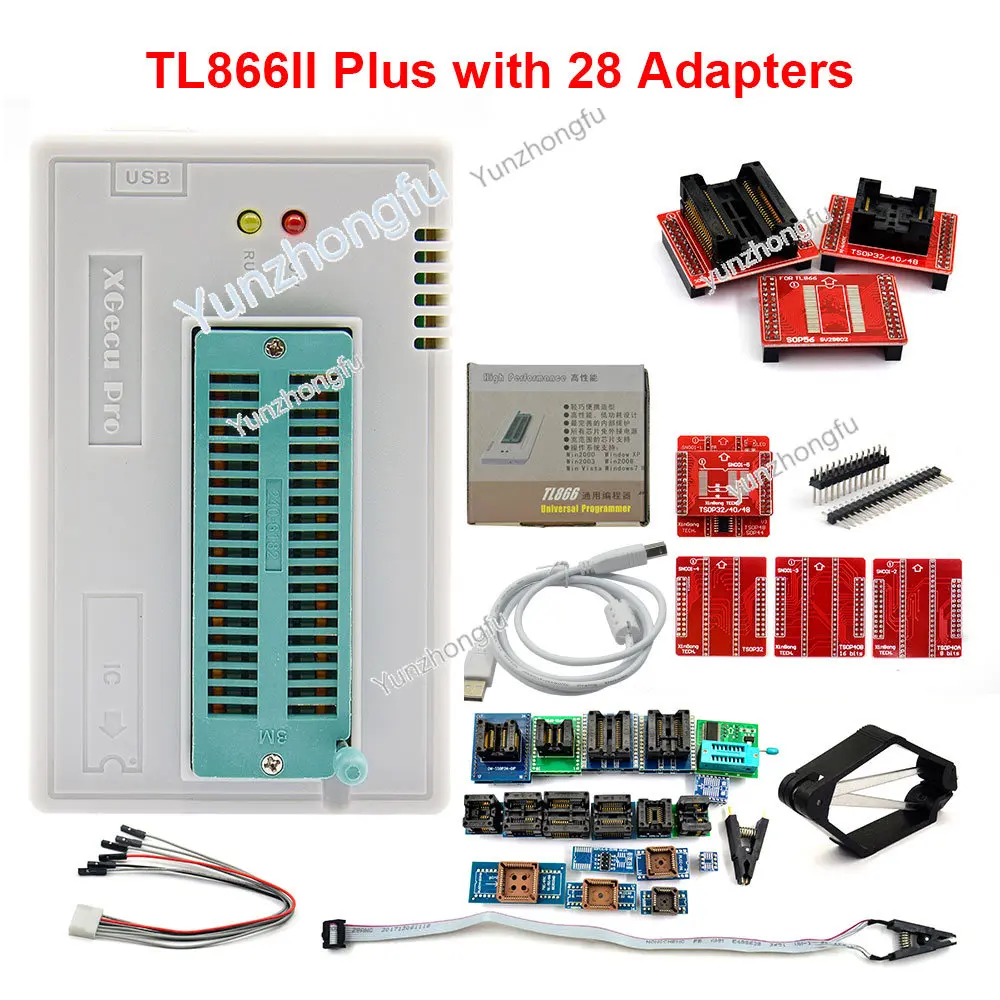 TL866II Plus Universal Minipro Programmer with 28 Adapters + SPI +test Clip PIC Bios High speed Programmer