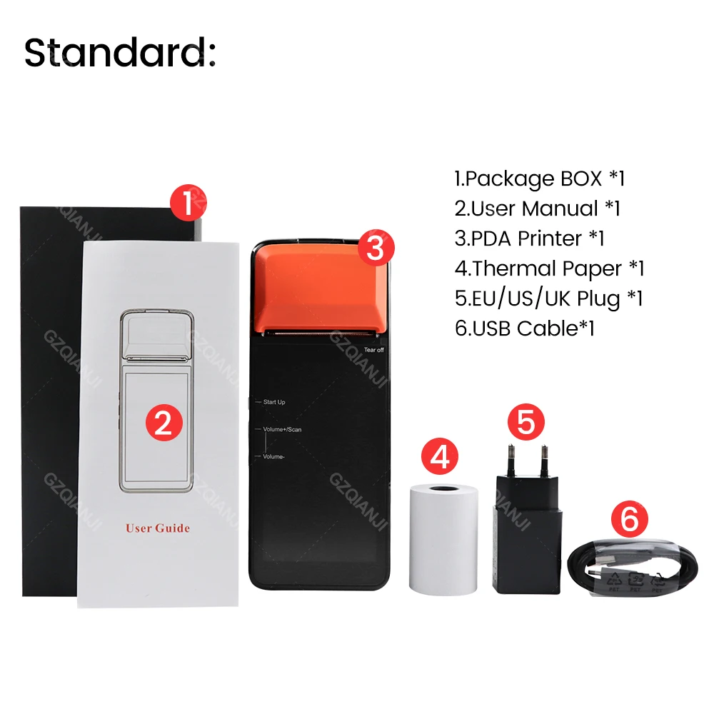 휴대용 POS 안드로이드 터미널, PDA 블루투스, 58mm 열 빌 프린터, 휴대용 장치 카메라, NFC 모바일 POS E-bolate Loyverse