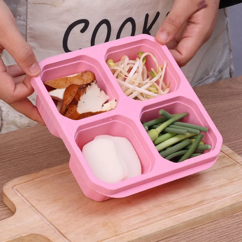 4 Grid Snack Containers Reusable Meal Prep Lunch Containers Portable for Kids and Adults Home Snack Storage Bottles Kitchen Tool