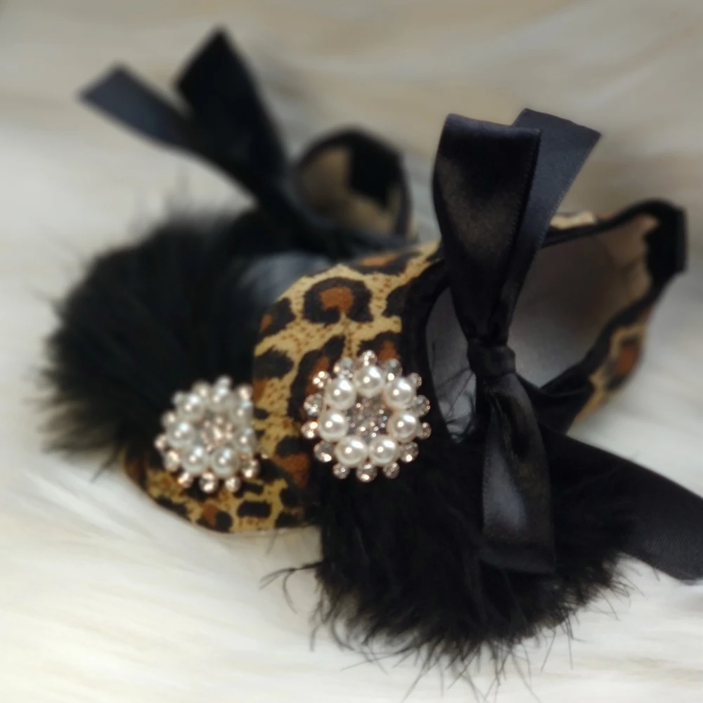 Dollbling Pearl Buckled Leopard Print Girl Moccasins Leather Infant