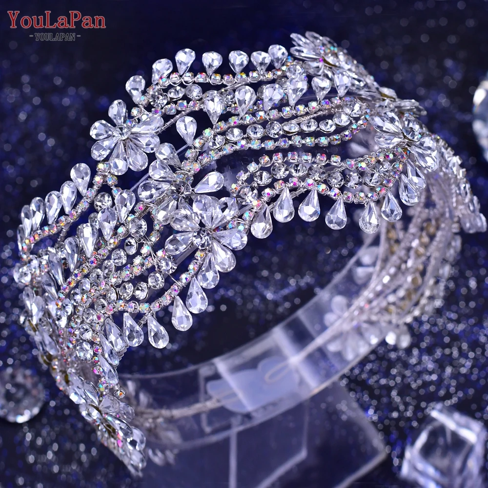 

TOPQUEEN Bridal Headband Rhinestone Headwear Bride Hair Tiara Flower Wedding Hair Accessories Women Headdress for Banquet HP433