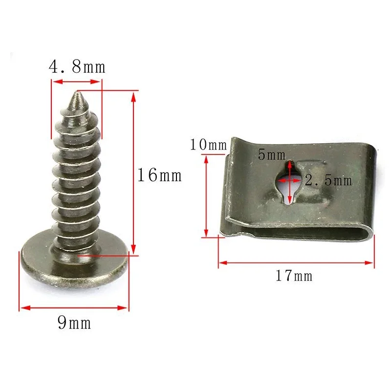 Car Motorcycle Mixed Self-tapping Screw U-shaped Clip Set Anti-rust Protection Metal Iron Fasteners Clips Screws Buckle Sheets