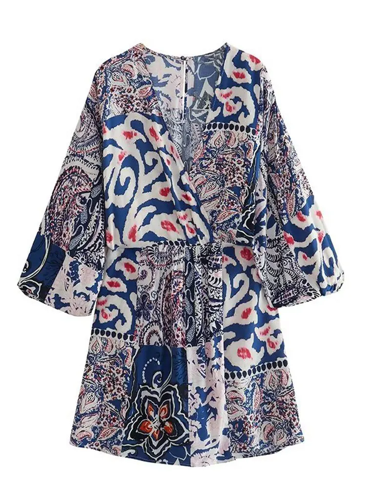 

Woman Vintage Printed V Neck Playsuit 2023 Summer Baggy Button Short Jumpsuit Fmemale Fashion Half Sleeve Summer Jumpsuit