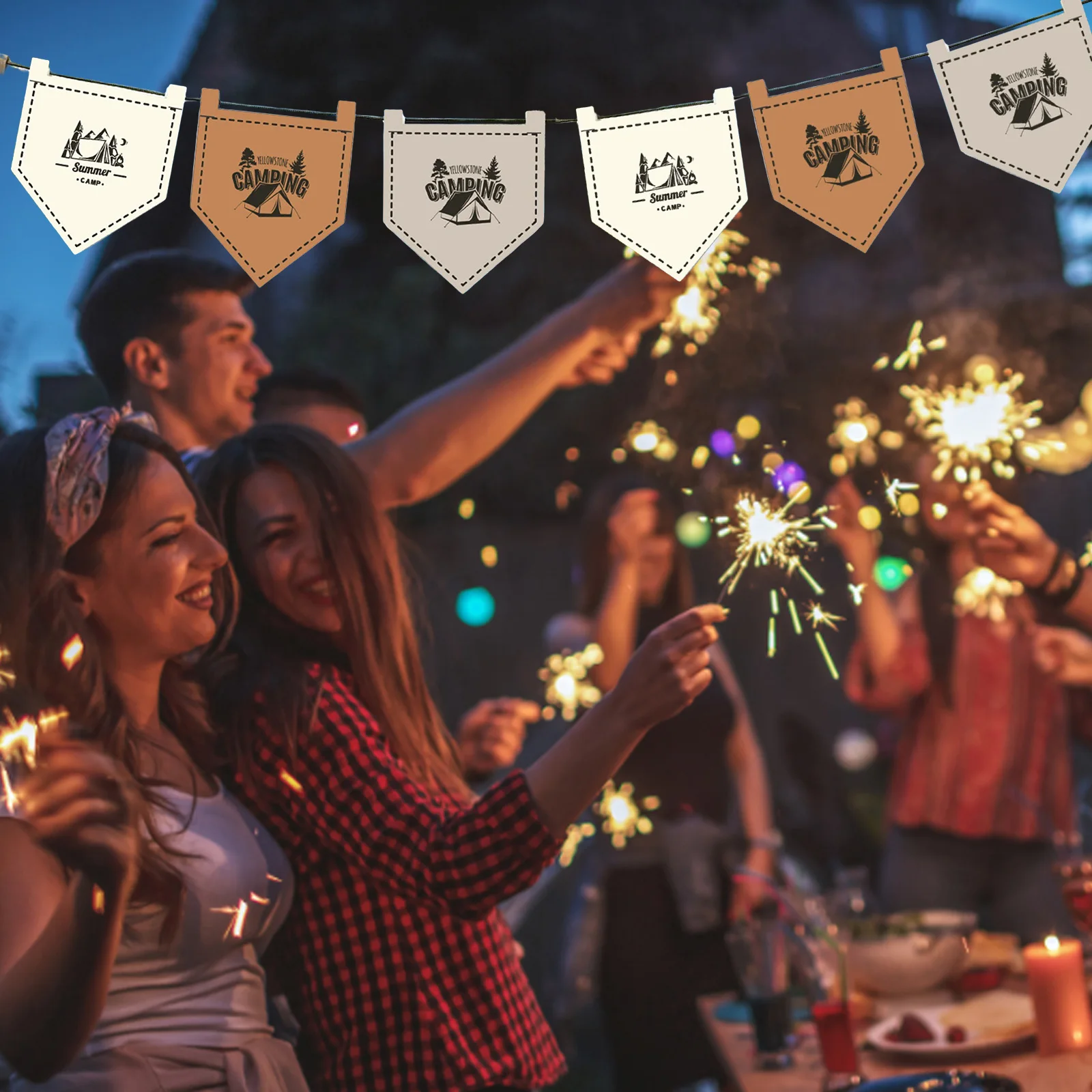 Felt Camping Bunting Flags Adjustable Length Portable