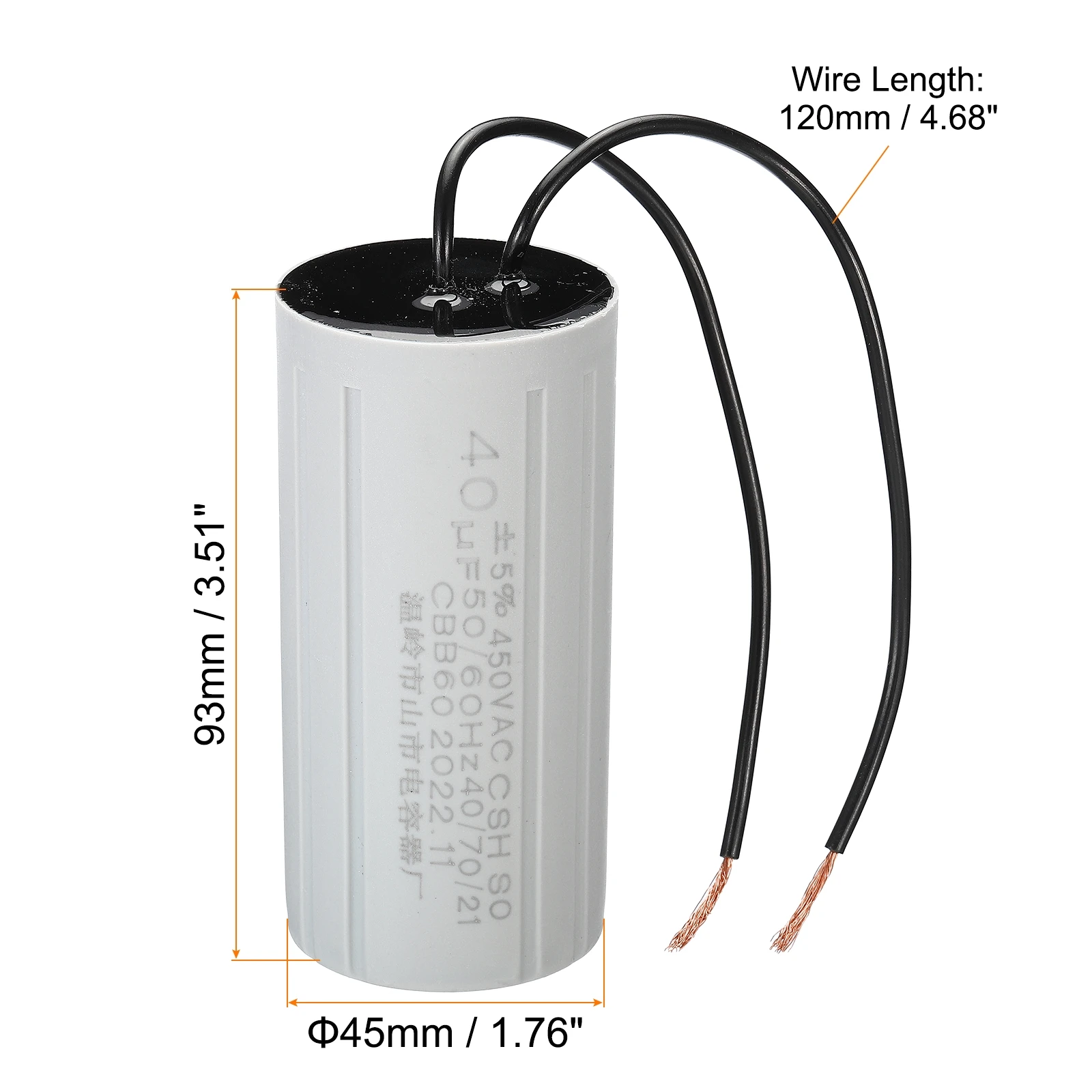 모터 러닝 캐패시터, AC 450V 2 와이어, 50Hz, 60Hz, CBB60, 6uF, 7uF, 8uF, 9uF, 10uF, 12uF, 15uF, 16uF, 20uF, 25uF, 30uF, 40uF, 45