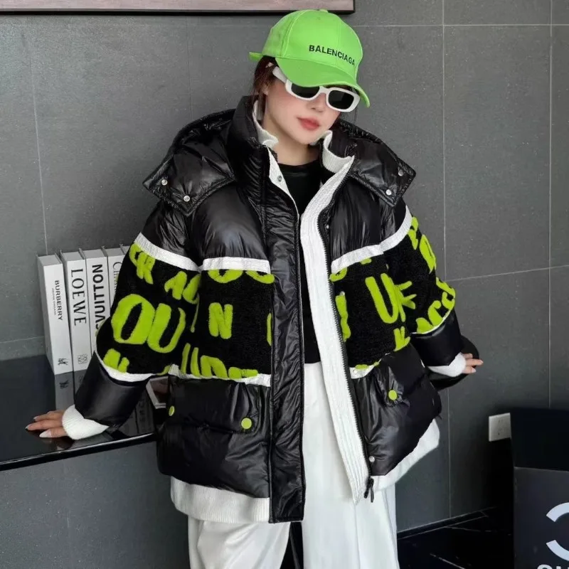 Fashion Street Bright Face Down Jacket Winter New Letter Splicing