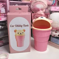 Cartoon cute Rilakkuma Creative car trash can car garbage storage cup desktop cosmetics storage pen holder desktop trash can 2