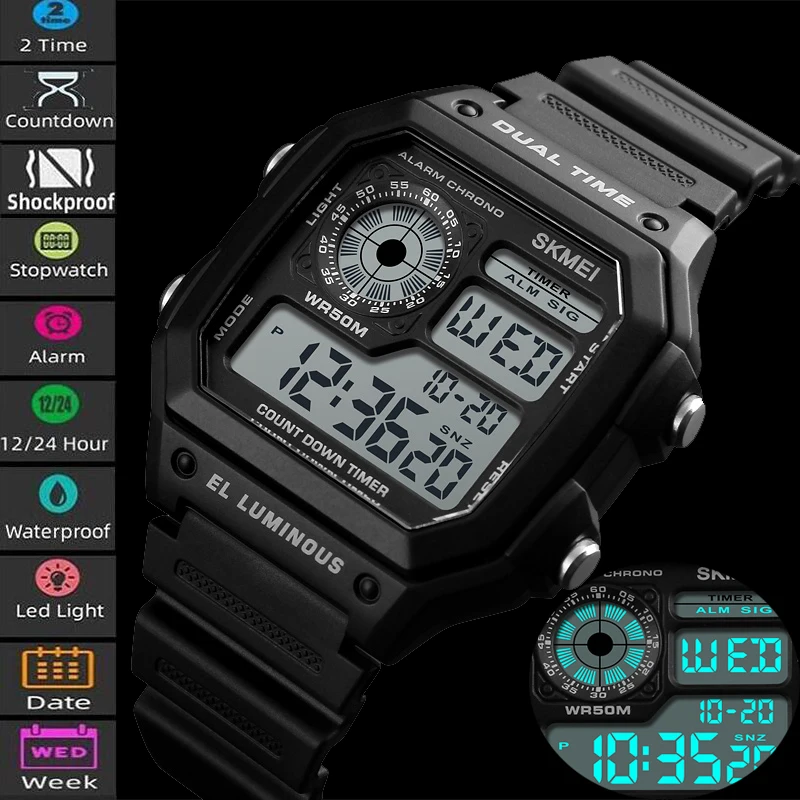 

SKMEI Chronograph Countdown Digital Wristwatches 50M Waterproof Fashion Casual Sports Watches Men Clock Relogio Masculino