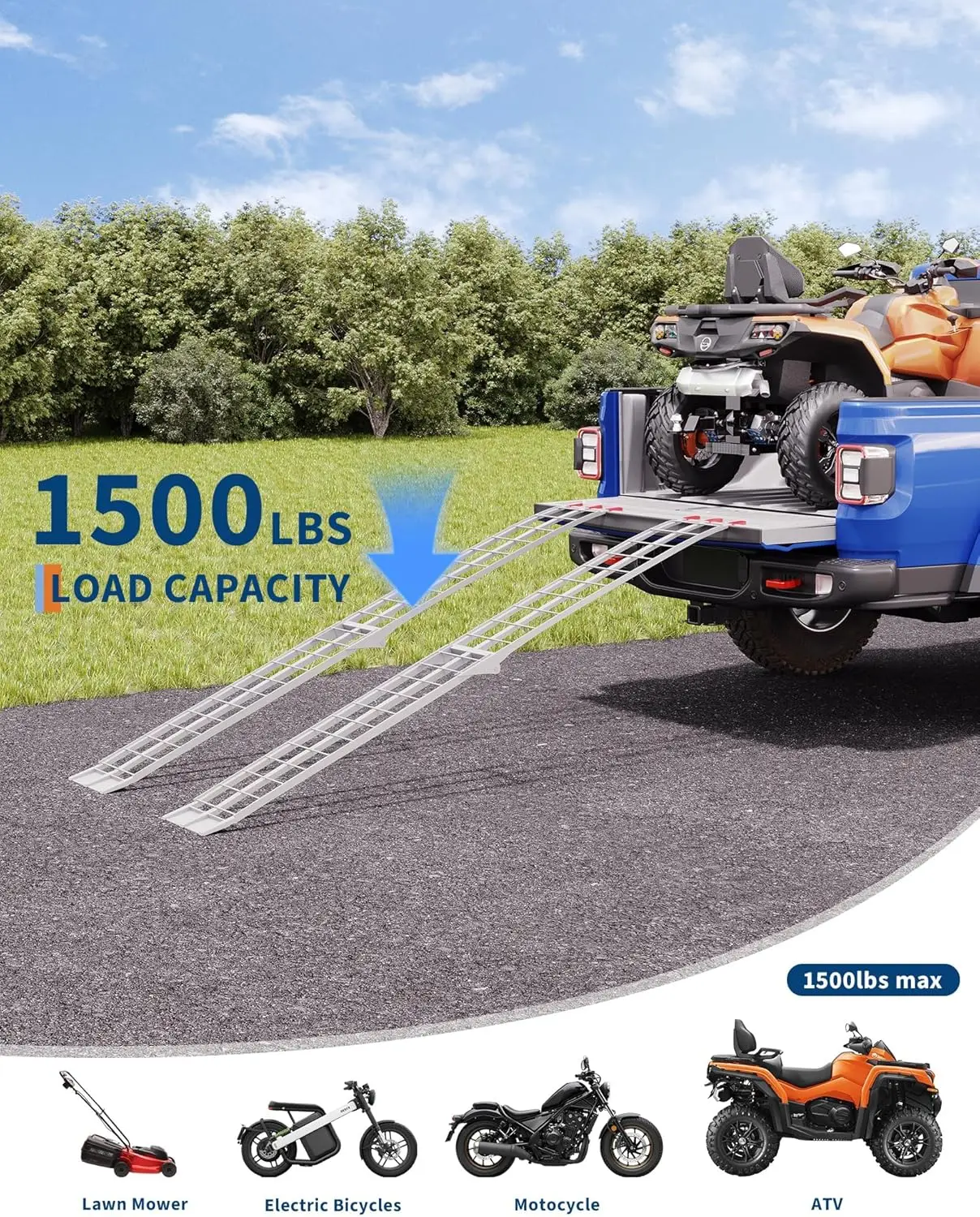 89x12in Aluminum Folding Loading Ramps, 750/1500lbs Capacity Heavy Duty Ramps for Pickup Trucks Trailers Motorcycles ATV UTV