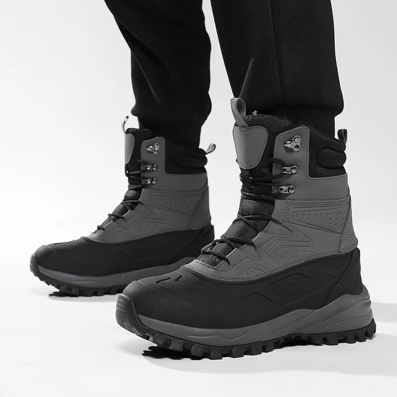 Men's Winter High-Top Snow Boots with Fleece Lining Thickened Waterproof Non-Slip Warm and Cold-Resistant Cotton Work Shoes - 4