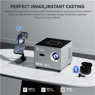 Xnano 휴대용 스마트 프로젝터 기본 720P 지원 8K 안드로이드9.0 190ANSI ARGB 빛 이중 WiFi 홈 시어터 프로젝터