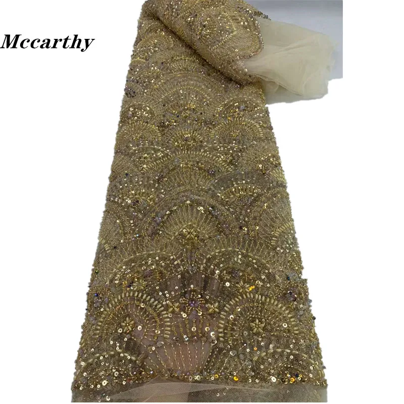 

Mccarthy Luxury African Heavy Beaded 2024 High Quality Nigerian Sequins With Pearl Lace French Tulle Fabric For Party Dress Sew