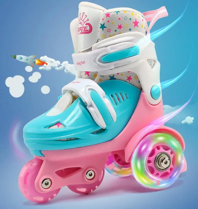 Kids Roller Shoes Inline Roller Skates Child Youth Girl Boy Beginner 4-wheel Sneakers With 4 Wheels Protective Gear Set Gift