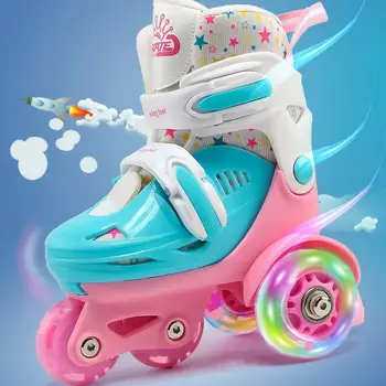 인라인 롤러 스케이트 신발, 어린이 청소년 소녀 운동화, 바퀴 4 개, 어린이 소년 초보자 4 륜 스케이트 신발, 보호 기어 세트 선물,팔꿈치와 무릎 패드가 있는 헬멧 포함,4 단계 조절 가능한 크기,ABEC-7 베어링, 플래시 PU 휠