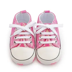Meckior Shining Canvas Sneakers: Fashionable Anti-Slip First Walker Baby Shoes - 12-18 months (Red rose)