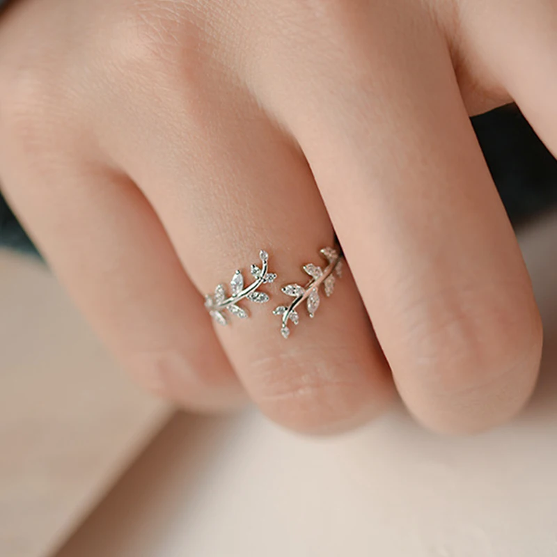 Elegant Adjustable Sterling Silver Zircon Open Ring