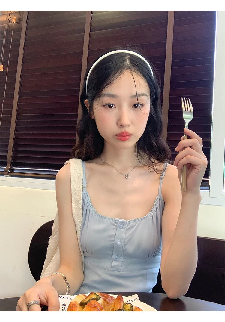 French Elegant Dresses for Women Solid Spaghetti Strap Summer New Ruffles A-line Casual Korean Chic Midi Vestidos Mujer