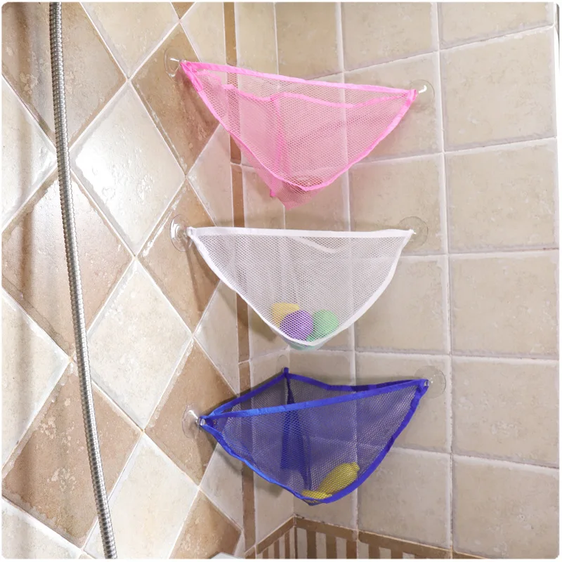 Baby Care Kit Baby Solid Colour Simple Bathroom Mesh Bag Child Bath Toy Storage Bag Net Suction Cup Baskets Wall Holder Organizer