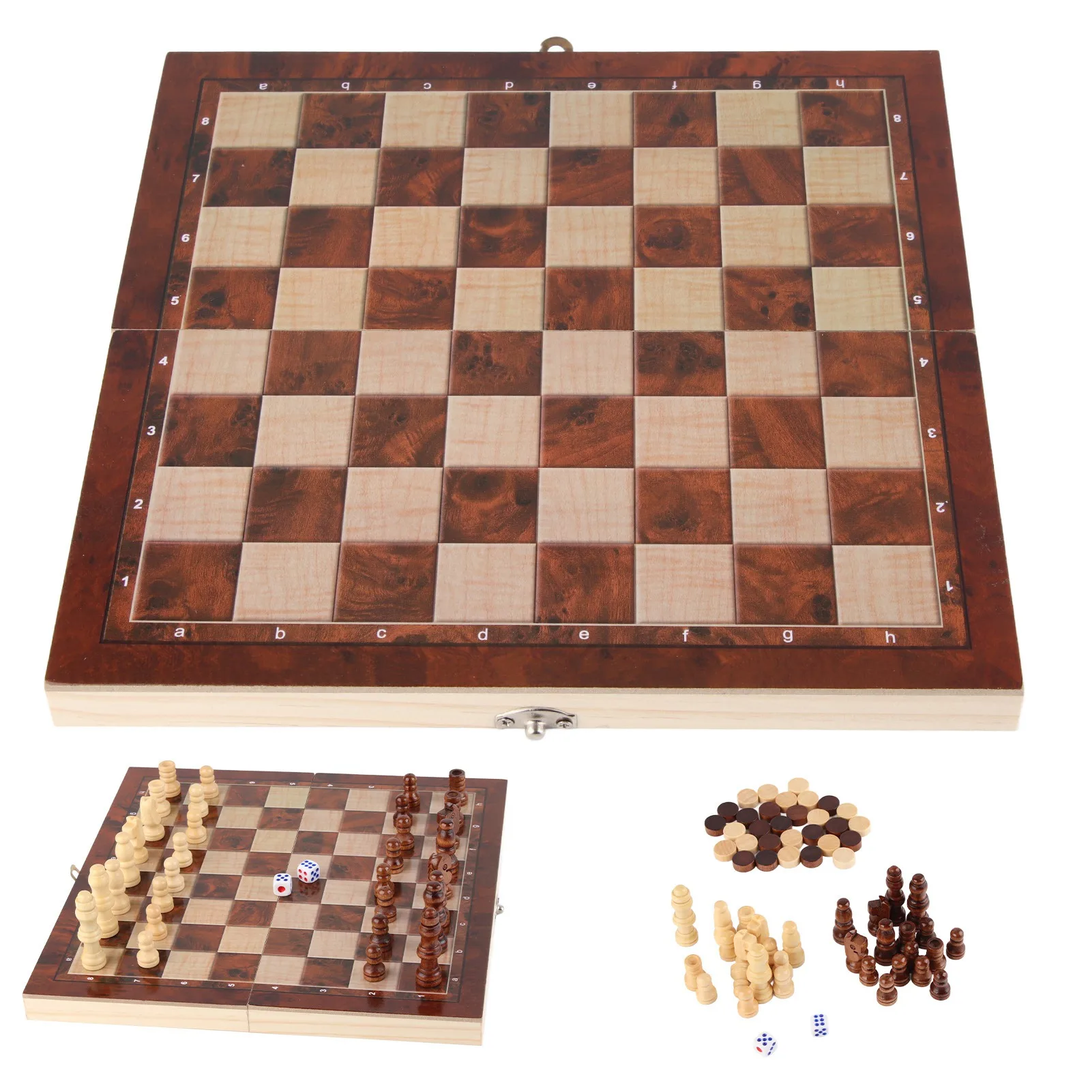 ZK20 3 in 1 Chess Board Game Set Intellectual Growth Chess Checkers Set for Family Friends Wood 24 X 24cm / 9.4 X 9.4in 3