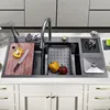 304 Stainless Steel Waterfall Kitchen Sink Multifunctional Nano Sink Large Size With Trash Can Hhigh-Pressure Cup Washer 4