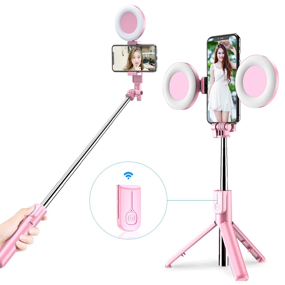 무선 블루투스 호환 셀카봉 LED 링 라이트, 확장형 핸드헬드 모노포드 라이브 삼각대, 아이폰 14, 13, 안드로이드용, 4 인 1