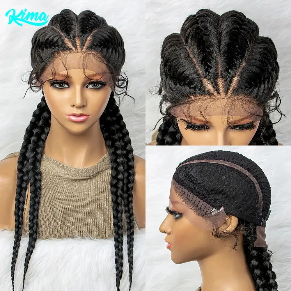 Synthetic lace front wigs Braided wigs Dutch Twins Cornrows Braids With baby hair 26 Inches for Black women for lace front wig lace wigs womens synthetic wigs synthetic wigs