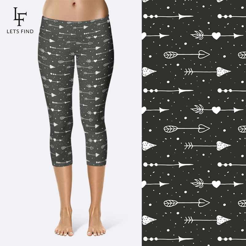 LETSFIND 2019 Women High Quality Capris High Waisted Printing Fitness Leggings  Casual Mid-Calf 3/4 Black Pants Summer