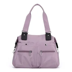 Women's Waterproof Nylon Tote Bag - Large Capacity Shoulder and Crossbody Handbag (LightPurple)