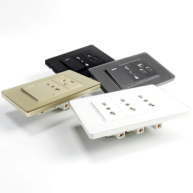 T&I Elegant 118 เต้ารับสวิตช์ผนัง มาตรฐานสหรัฐฯ เครื่องชาร์จ USB พร้อม Type-C การออกแบบแผงกระจก 4