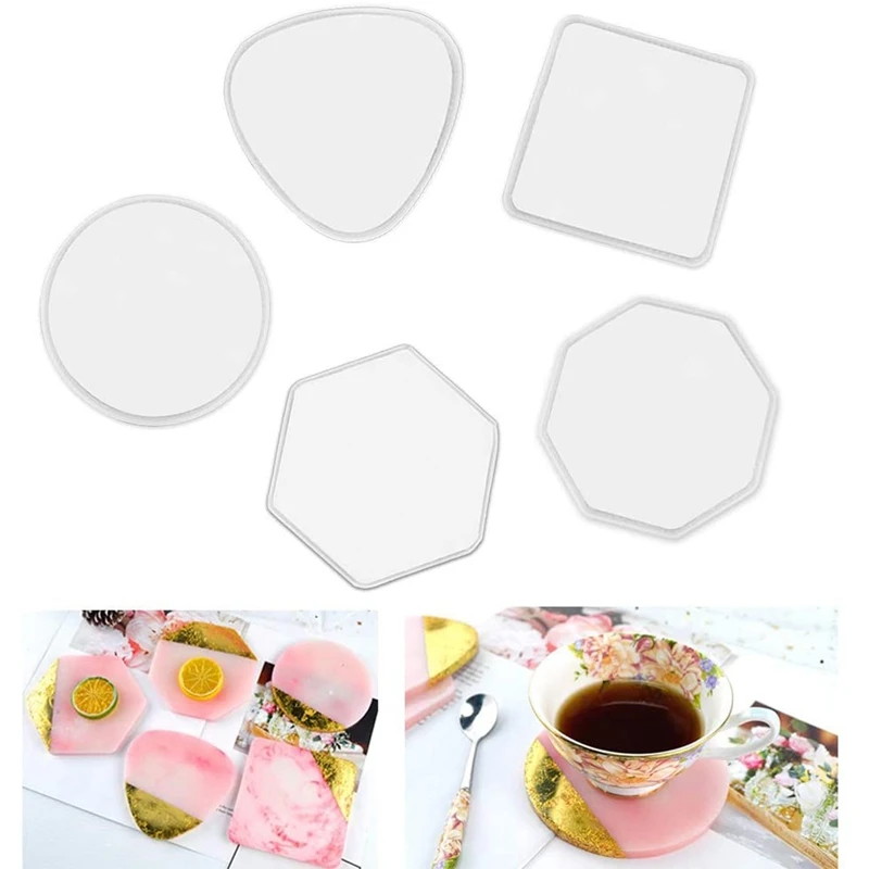 

Resin Coaster Molds, Geometric Square Round Triple-Cornered Hexagon Silicone Casting Mold For Making Coaster Set 5 Pcs