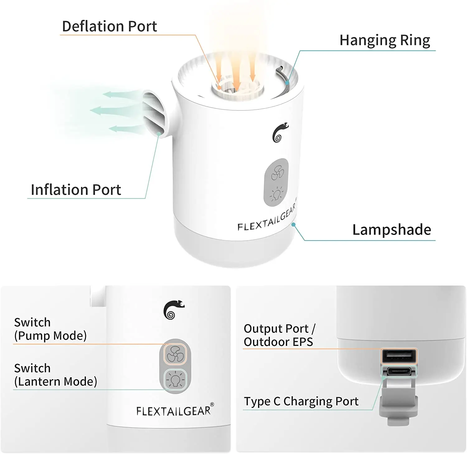 FLEXTAILGEAR MAX PUMP 2 PRO-Portable Air Pump Electric Inflator with Camping Light and Emergency Power Supply for Outdoors