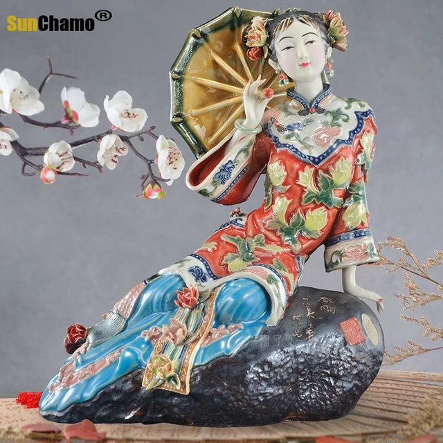 中国の磁器の置物,芸術的なアンティーク,収集可能な天使の陶器,釉薬