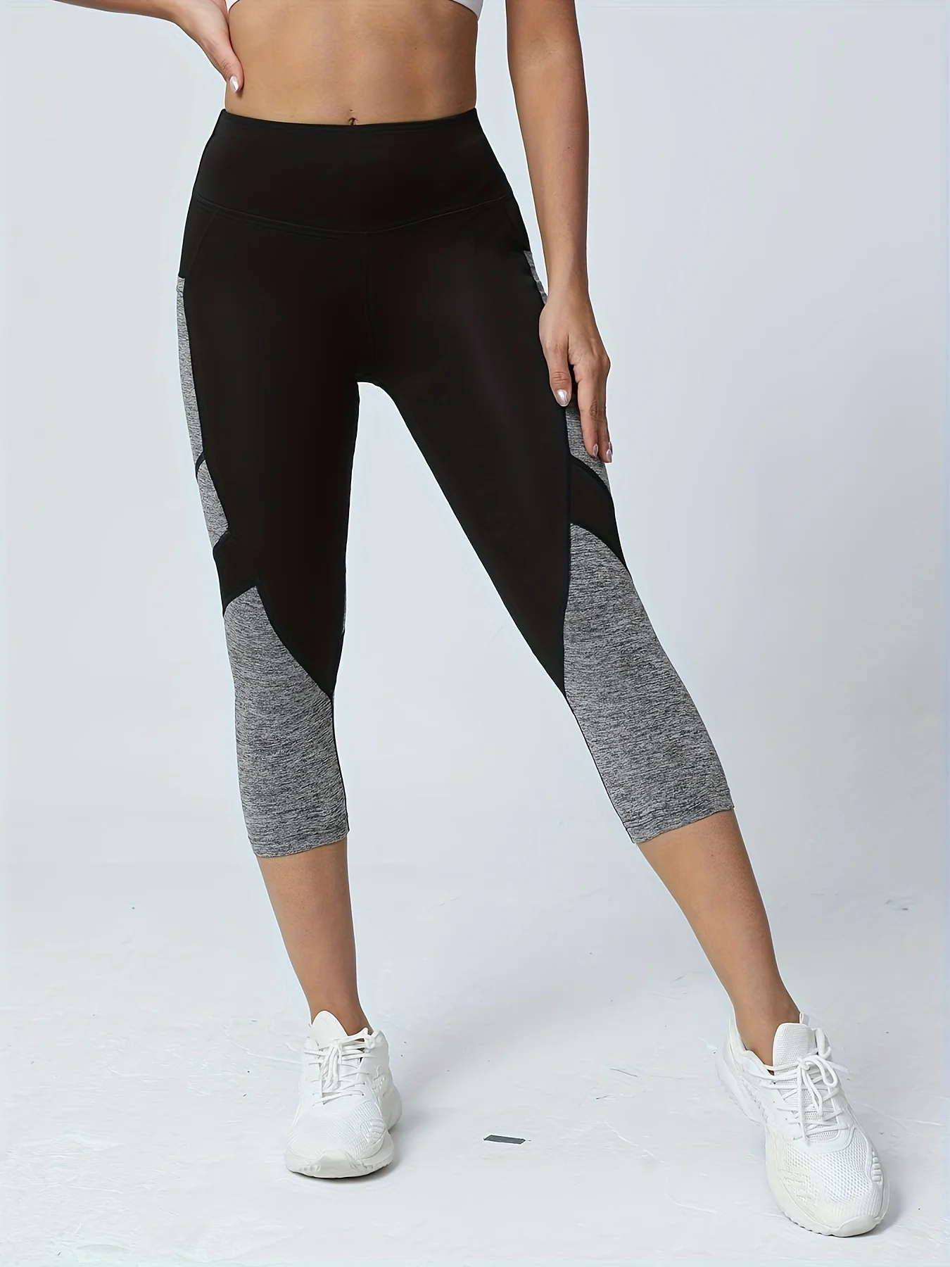 Women's Patchwork Pocket High Waist Yoga Pants Capri Leggings Tummy Tuck Sweatpants 3