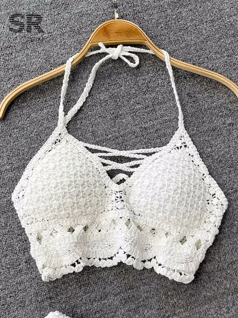 SINGREINY Knit Two Piece Sets Women Summer Vacation Backless Camisole Elastic Waist Shorts Hollow Out Y2K Beach Style Suits 3