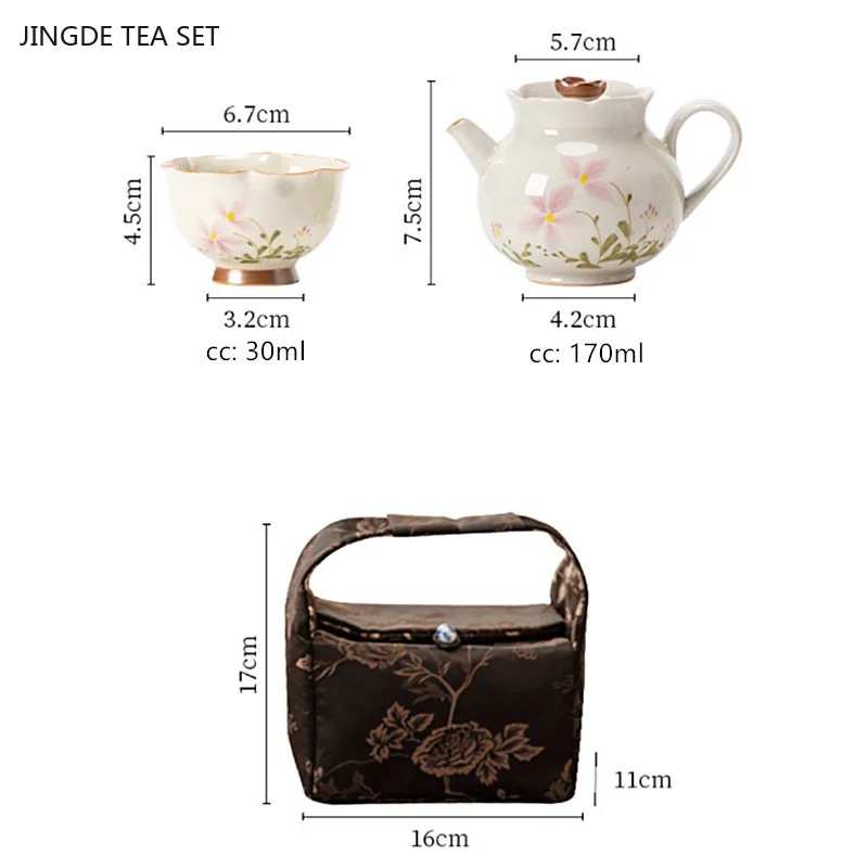 Portable Ceramic Tea Set Household One Pot Two Cups Storage Bag Set Outdoor Travel Teaware Custom Tea Pot and Cup Set