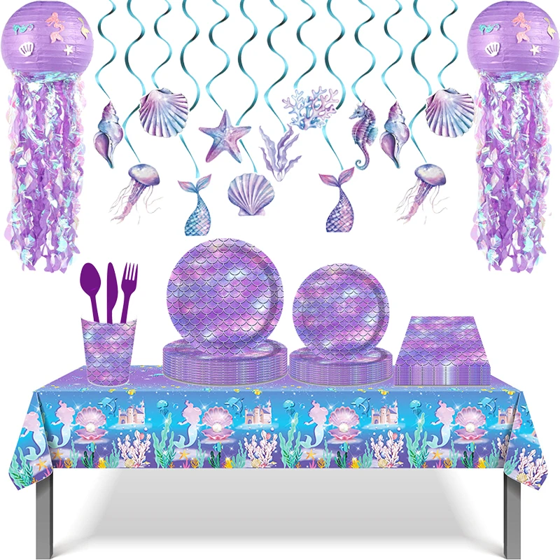 Sirenetta Decorazioni Per Feste Sirena Viola Stoviglie Usa E Getta Decorazioni Per Feste Di Buon Compleanno Forniture Per Bambini Baby Shower Per Bamb