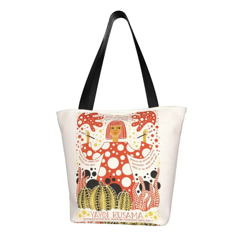 

Modern Artist Yayoi Kusama Groceries Shopping Tote Bag Women Kawaii Canvas Shopper Shoulder Bag Big Capacity Handbag
